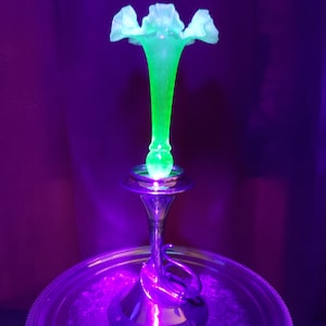 Antique Victorian Silver Plated Uranium Glass Epergne - Vintage Flower Vase, Antique Vase, Glowing Vase