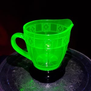 Vintage Jeannette Glass Doric Pattern Pitcher - 32 oz Uranium Glass Pitcher, 1935-38, Depression Glass Pitcher, Unique Item, Christmas Gift