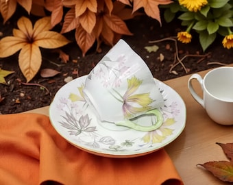 Shelley Teacup and Saucer: Columbine Wildflower Design