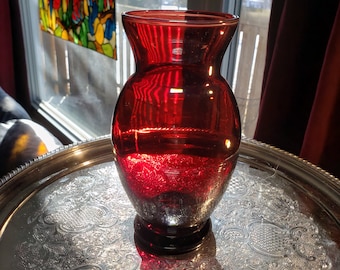 Ruby Red Glass Vase Anchor Hocking Flower Vase , Red Flower Vase, Retro Decor, MCM Flower Vase  >>>FREE SHIPPING <<<