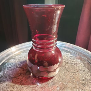Ruby Red Ball Glass Flower Vase from Anchor Hocking  Room Decor,  Vintage Decor