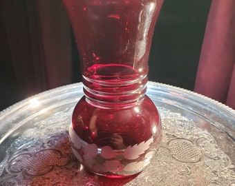 Ruby Red Ball Glass Flower Vase from Anchor Hocking  Room Decor,  Vintage Decor   >>>FREE SHIPPING <<<