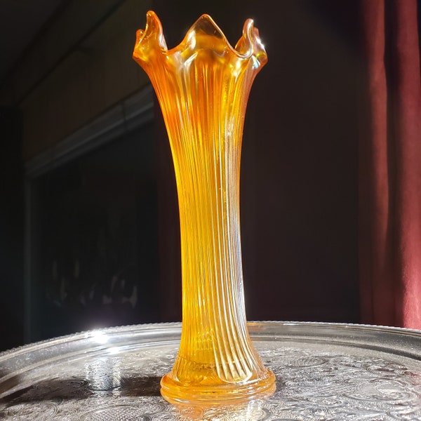 Orange Carnival Glass Flower Vase From Northwood Glass, Retro Decor, Depression Glass, Vintage Vase   >>> FREE SHIPPING <<<