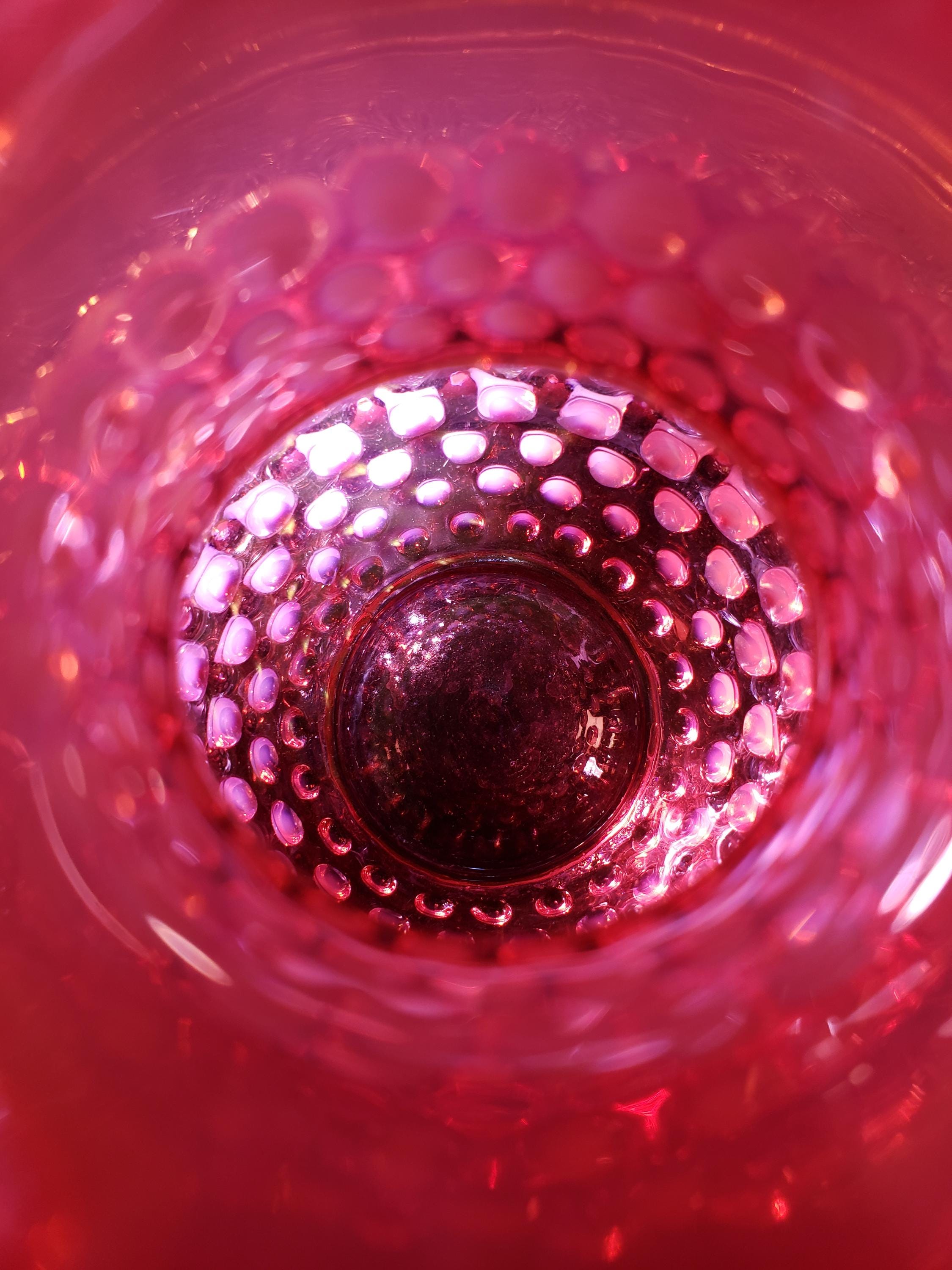 Vintage Fenton Cranberry Pink Opalescent Hobnail Syrup Pitcher