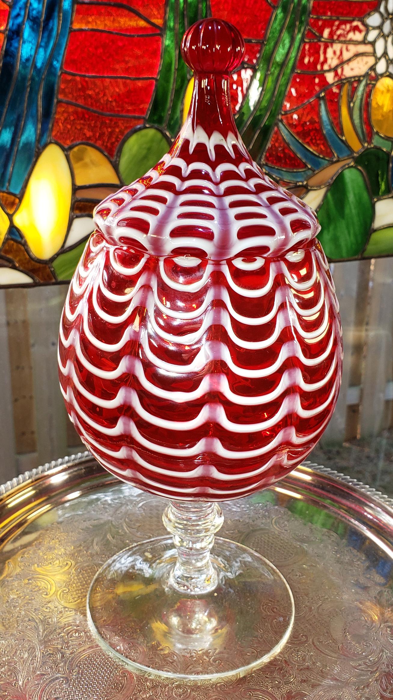 ベネチアンガラス ムラノ MURANO コンポート ピンク レース インテリア