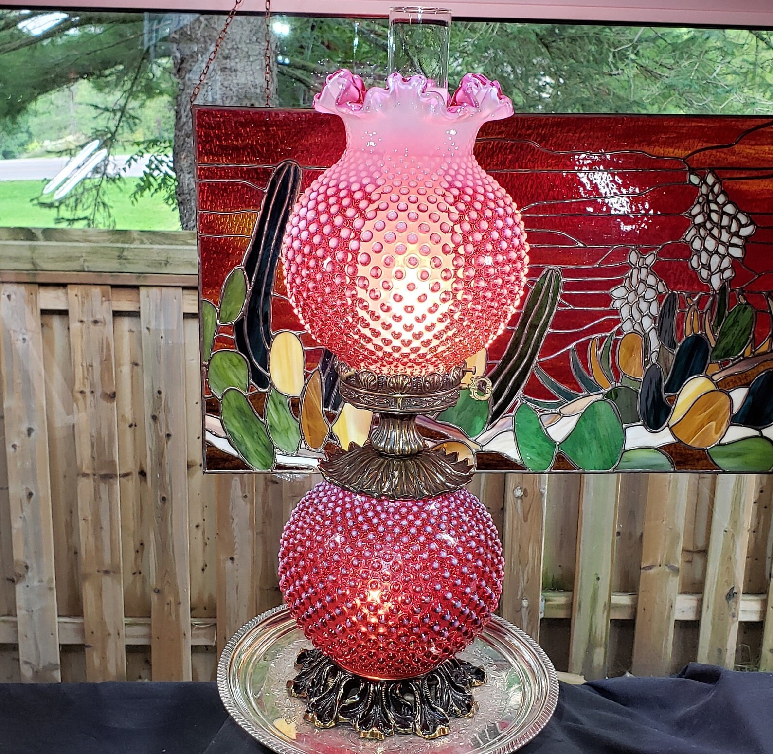 Stunning Vintage Fenton Hobnail Gone With the Wind Style Cranberry