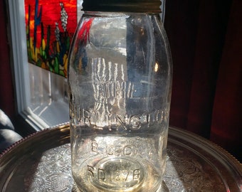 Vintage " The Burlington B.G.Co. R D 1876 " Half Gallon Mason Jar - Strong Lettering ! - Antique Jar  >>> FREE SHIPPING <<<