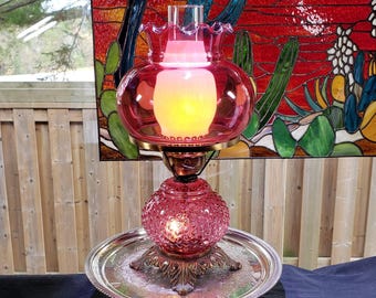 Fenton Glass Lamp, Soft Pink Hobnail (Electrified with Nightlight)