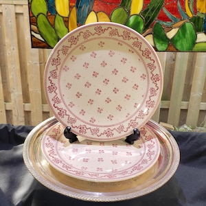 Vintage Pair Of Johnson Brothers England - Laura Ashley Petite Fleur 10 Inch Dinner Plates - Pink With Beige Background, Gift For Her