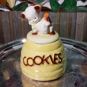 Vintage American Bisque Lamb Cookie Jar: 1950s Kitchen Decor