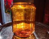 Vintage - Rare Medium Amber 6 Panel Jar with Label Inlay - Early Ground Lip