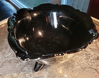 Black  Ruffle 3  Footed Candy Bowl - Depression Glass            >>> FREE SHIPPING <<<
