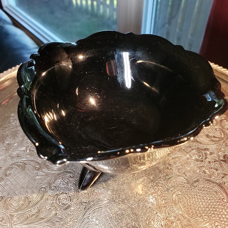 Black Ruffle 3 Footed Candy Bowl Depression Glass FREE SHIPPING image 1