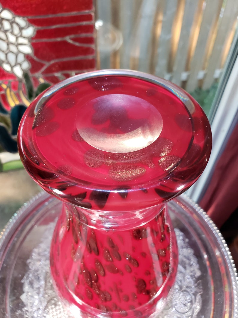 Retro Red & Gold Tall Art Glass Vase Red Glass Flower Vase Etsy