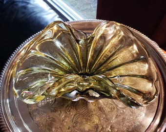 Art Glass Butterfly Bowl Olive Green, Chalet Style, Trinket Tray, Redo Decor, MCM Decor.         >>> FREE SHIPPING <<<