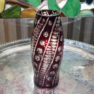 Art Nouveau Vase - Ruby Red Cut Bohemian Crystal