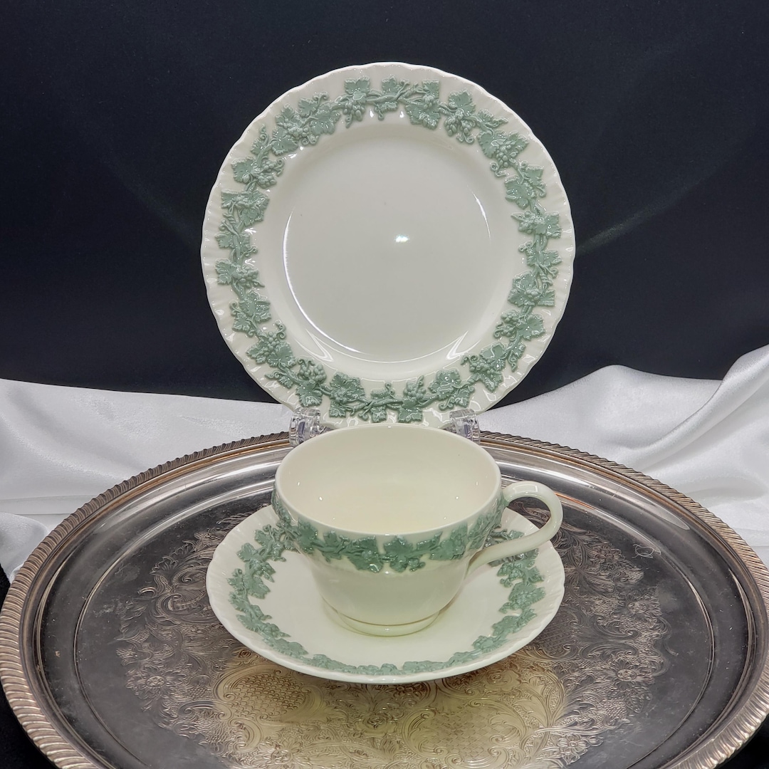 Vintage Wedgwood Etruria Queensware Cup Saucer Plate Set: Embossed