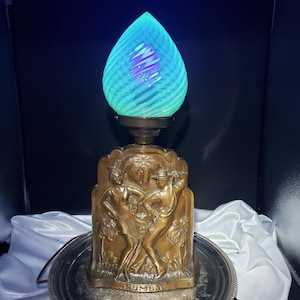 Vintage Uranium Glass Swirl Flame Rumba Lamp - 1930s Lamp, Rare Table Lamp, Gift For Him, Art Deco Lamp, Vintage Lamp, Free Shipping
