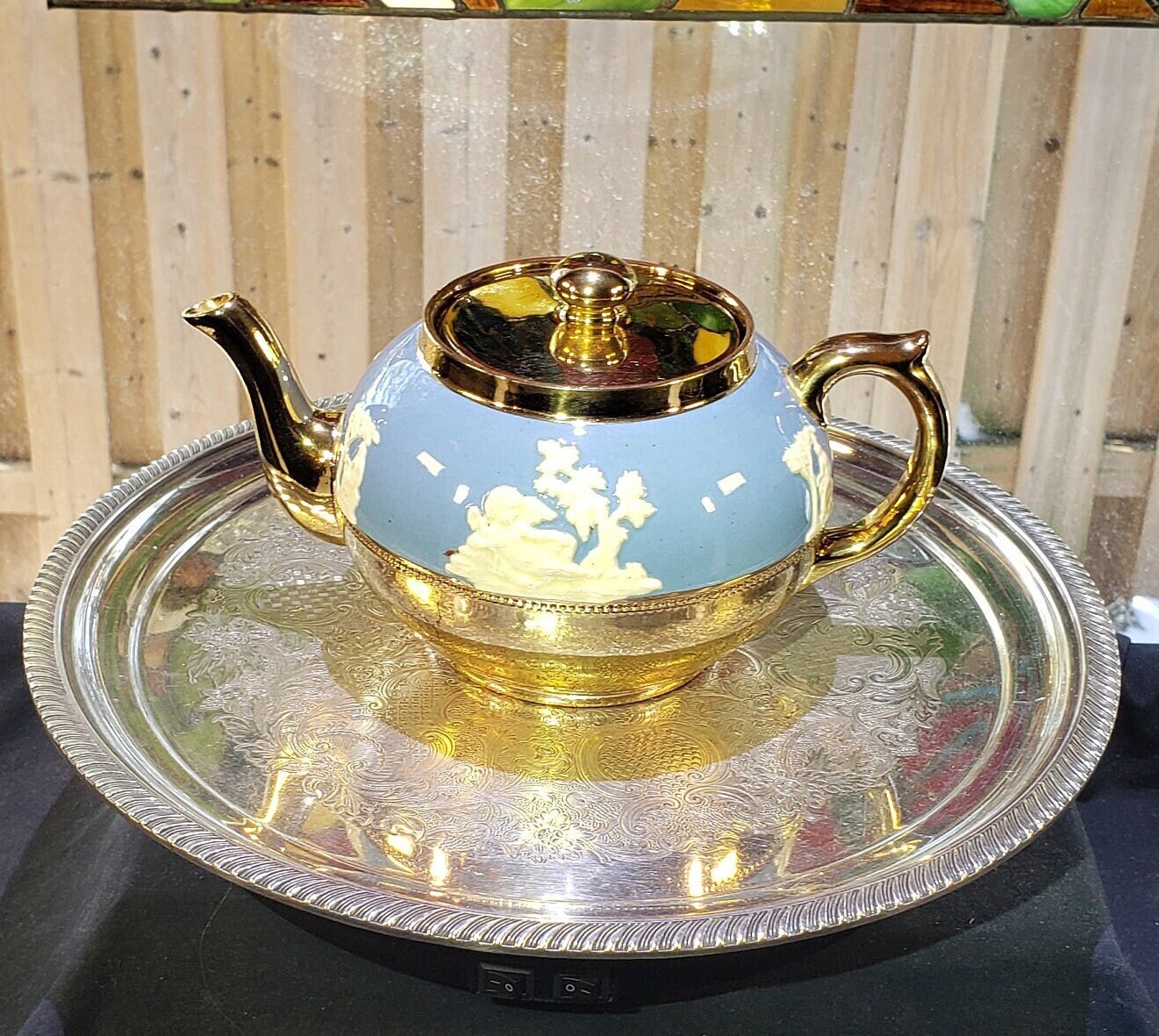 Vintage Blue & Gold Gibsons Jasperware Staffordshire Teapot 