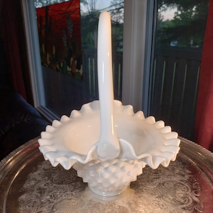 Vintage Fenton Hobnail Milk Glass Brides Basket - White Decor
