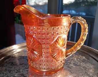 Vintage Imperial Glass Star Medallion Marigold Carnival Glass Pitcher