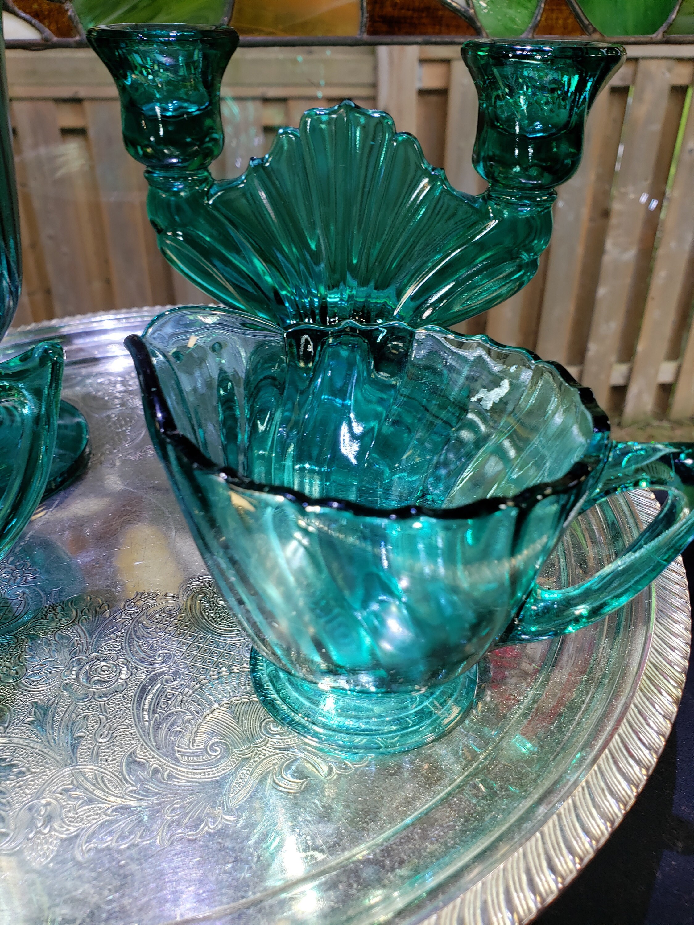 Vintage Jeanette Ultramarine Depression Glass Group, Vase, Creamer