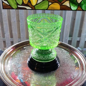 Antique Uranium Glass Sugar Bowl: 1880s Vaseline Glass, Daisy & Button Mikado Design