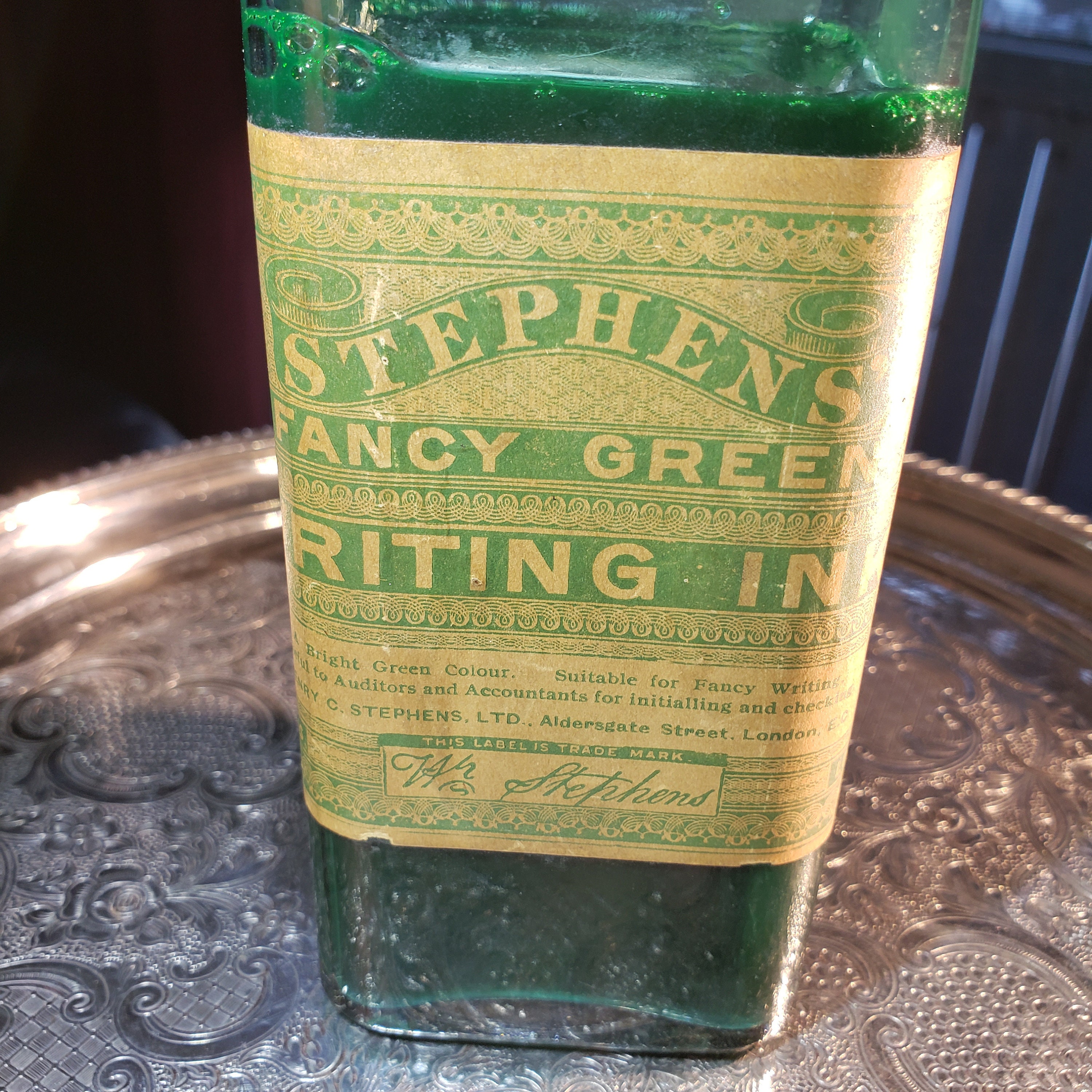 Stephens Fancy Green Writing Ink London Rare Bottle With Etsy