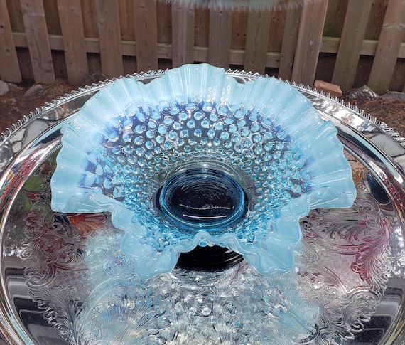 Vintage Fenton Blue Opalescent Hobnail Ruffle Bowl - 11 Inch - Etsy