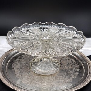 Vintage Clear Glass Cake Stand: Ruffle Rim Diamond Pattern