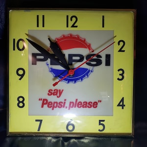 Vintage Lighted Pepsi Clock - 1960s Pam Clock - Games Room Decor