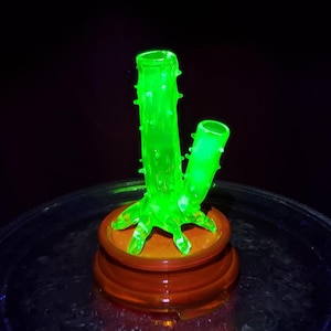 Vintage Victorian John Walsh Walsh Vaseline Glass Rare Twin Stem Thorn Vase, Uranium Glass, Unique Gift, English Glass, Rare Vaseline Glass