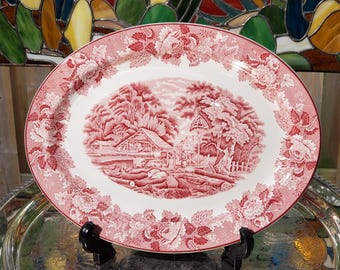 Pink Transferware Enoch Woods English Scenery Dinnerplate. Wood