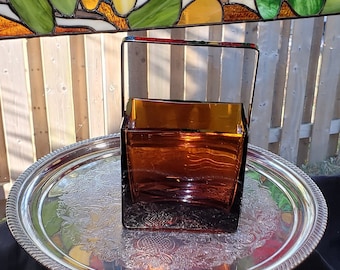 Retro Amber & Chrome Handbag Type Flower Vase - Mid Century Modern, Retro Vase, Amber Vase  >>> FREE SHIPPING <<<