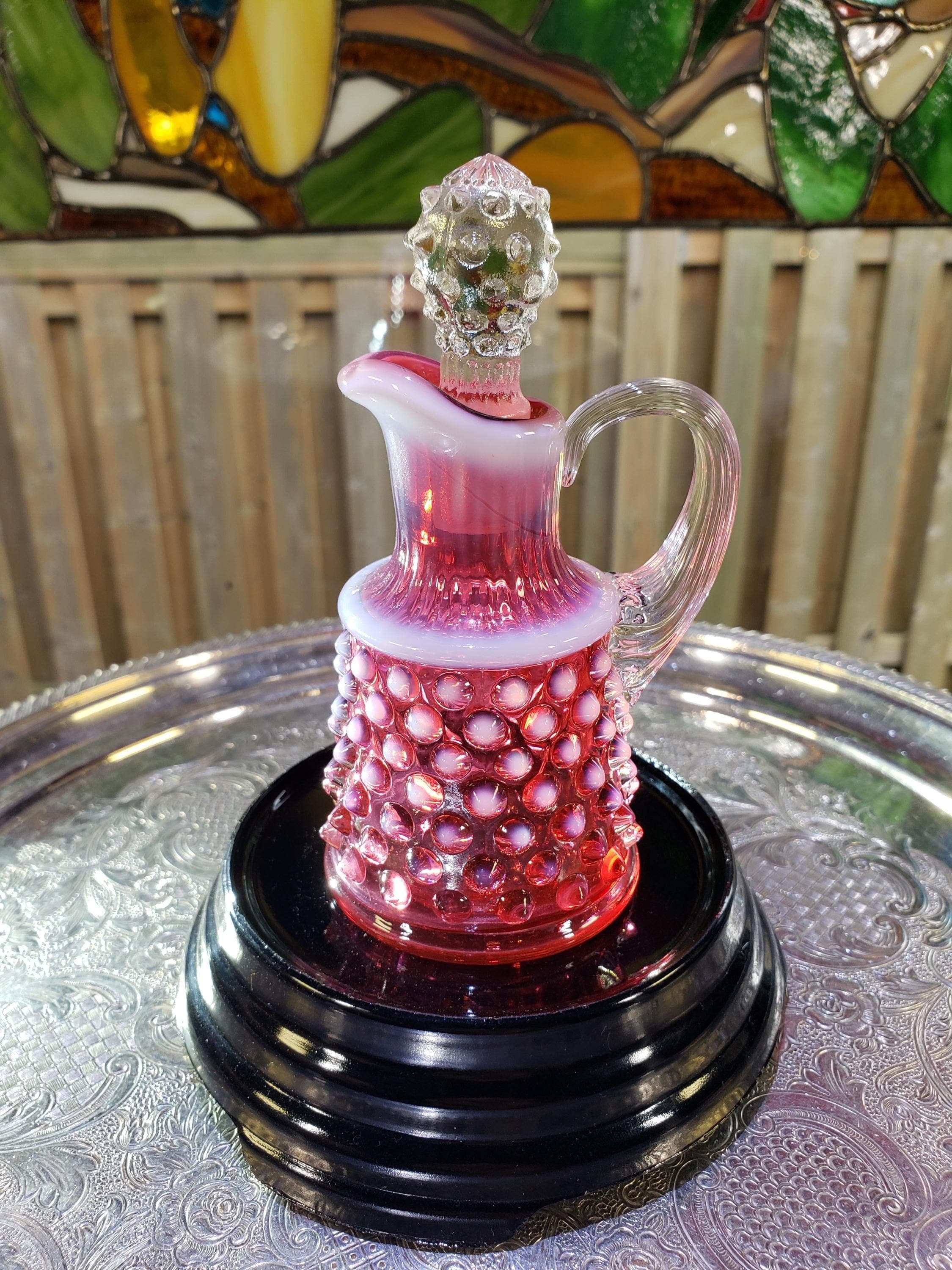 花瓶・フラワースタンド FENTON CRANBERRY OPALE SCENT HOBNAIL Glass Cruet Bottle: Fenton Hobnail - Cranberry Pink Opalescent - Etsy