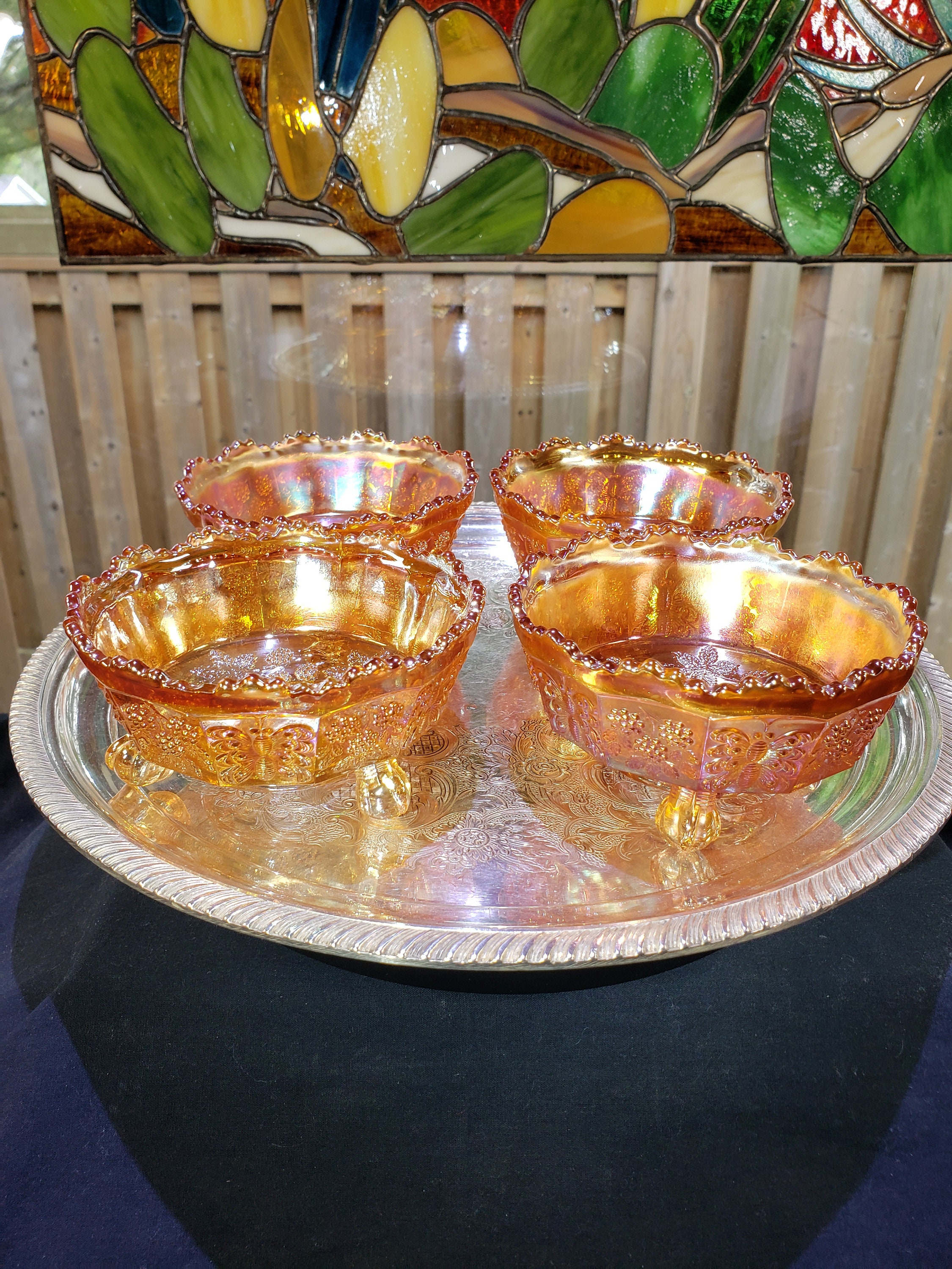 Antique Fenton Butterfly and Berry Iridescent Orange