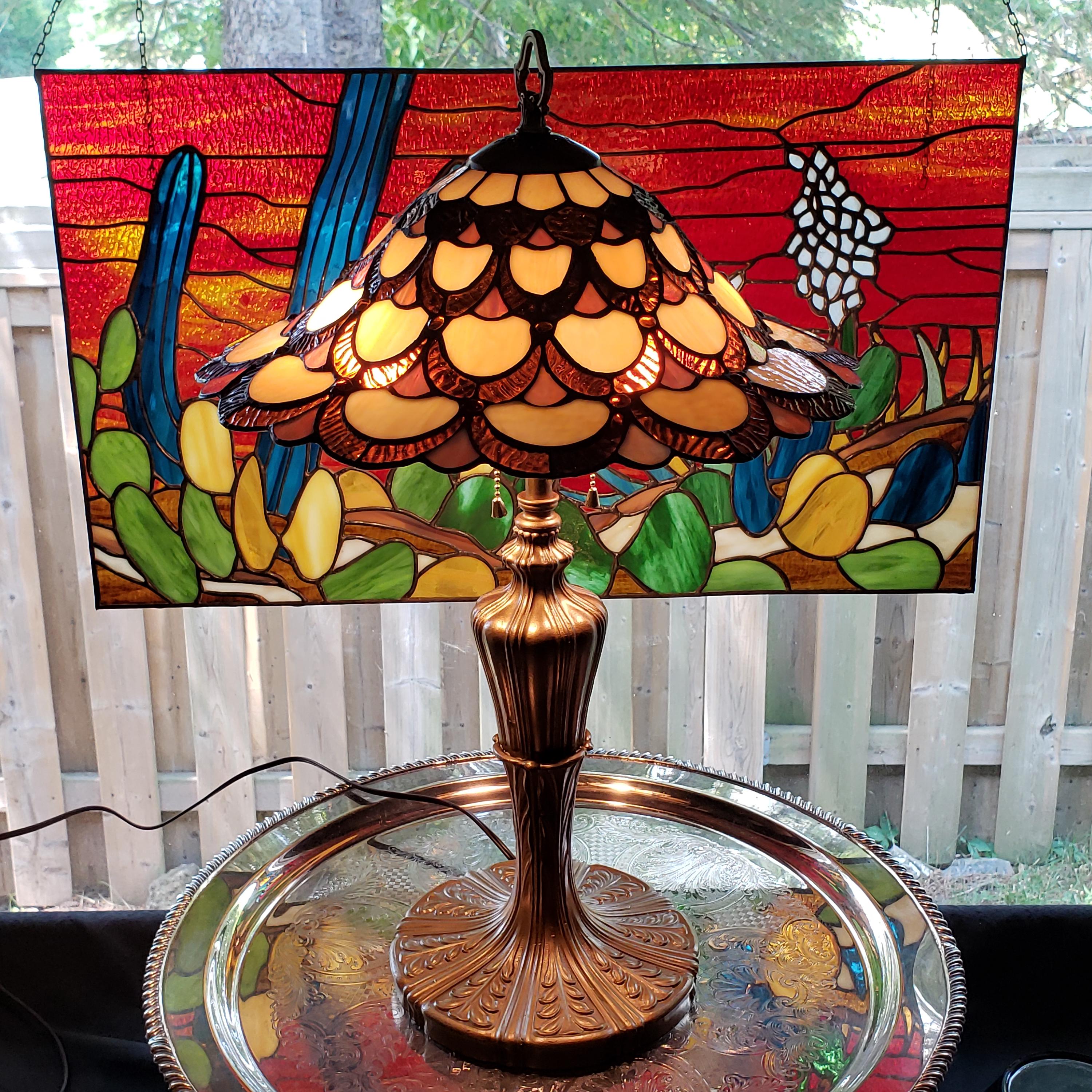 Vintage Dale Tiffany Stained Glass Table Lamp, Copper Foil, 2003