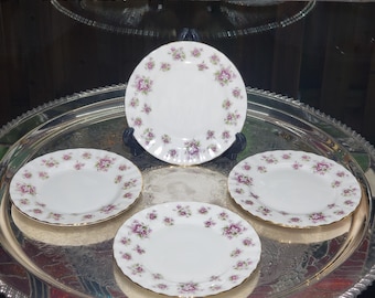 Vintage Royal Albert Sweet Violets Bread & Butter China Plates, Set of 4 - 6.25 In Wide