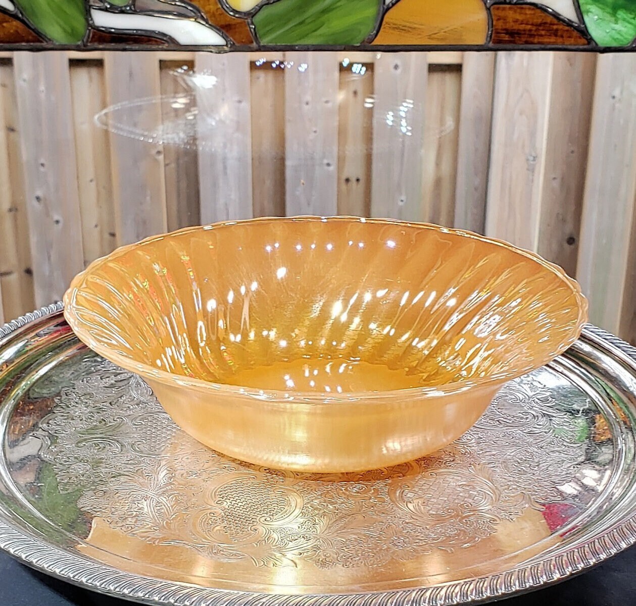 Vintage Fire King Peach Luster Swirl Bowl - Anchor Hocking 1950s