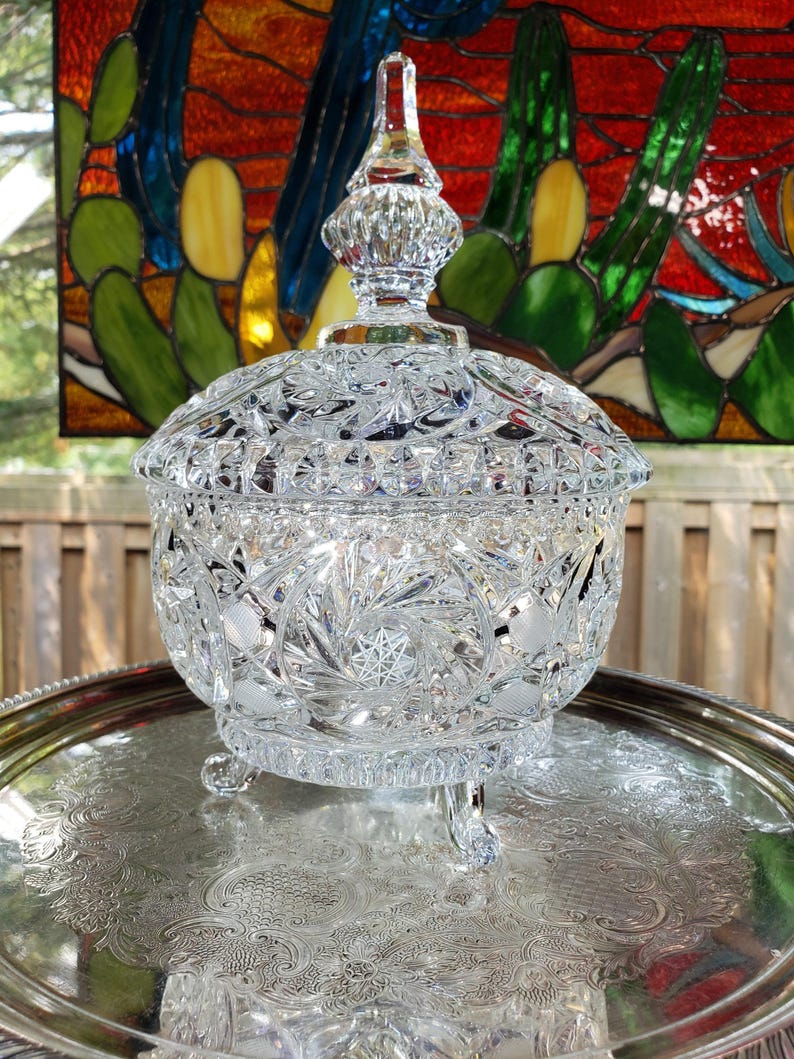 Lead Crystal Candy Bowl: Pinwheel Pattern, Footed Glass image 4