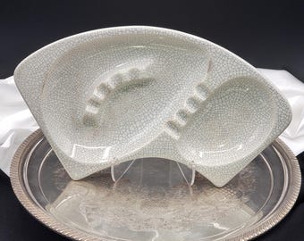 Royal Haeger Ashtray: Mid Century Ceramic Tray (White Crackle Glaze)