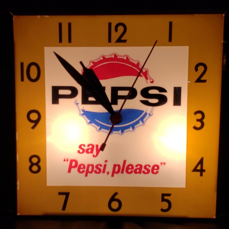 Vintage Pepsi Lighted Clock Say pepsi Please Etsy