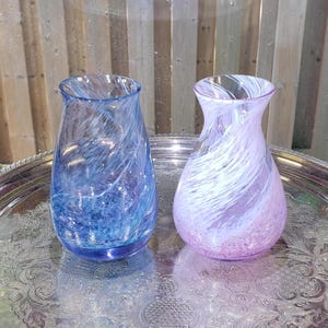Caithness Pink & Blue Vase Set - Scottish Glass, 1980s Decor, Pink Bud Vase, Blue Bud Vase, Unique Vases, Christmas Gift For Her