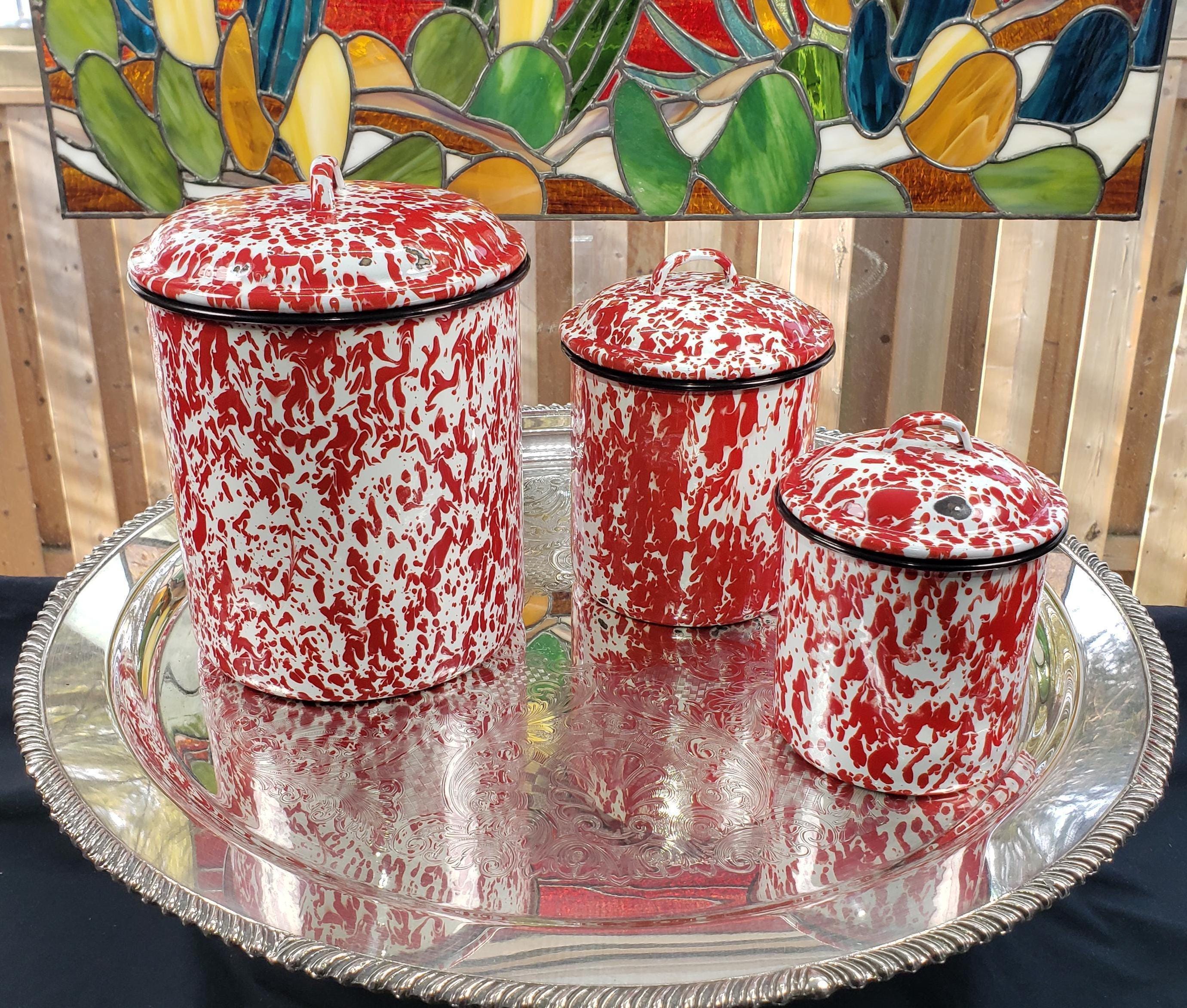 Enamelware Canister Set: Red Swirl, Rustic Farmhouse Style - Etsy