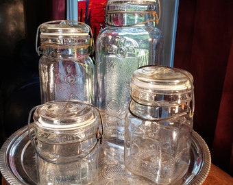 Glass Kitchen Canister Set Made From Four Queen Wire Seal Mason Jars - Farmhouse Decor                          >>> FREE SHIPPING <<<