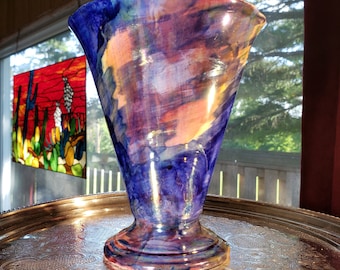 Vintage Storm Pattern Maling Trumpet Vase - Iridescent Blue, Green, Pink & Yellow, Antique Vase, English Vase, Retro Vase, Rare Vase