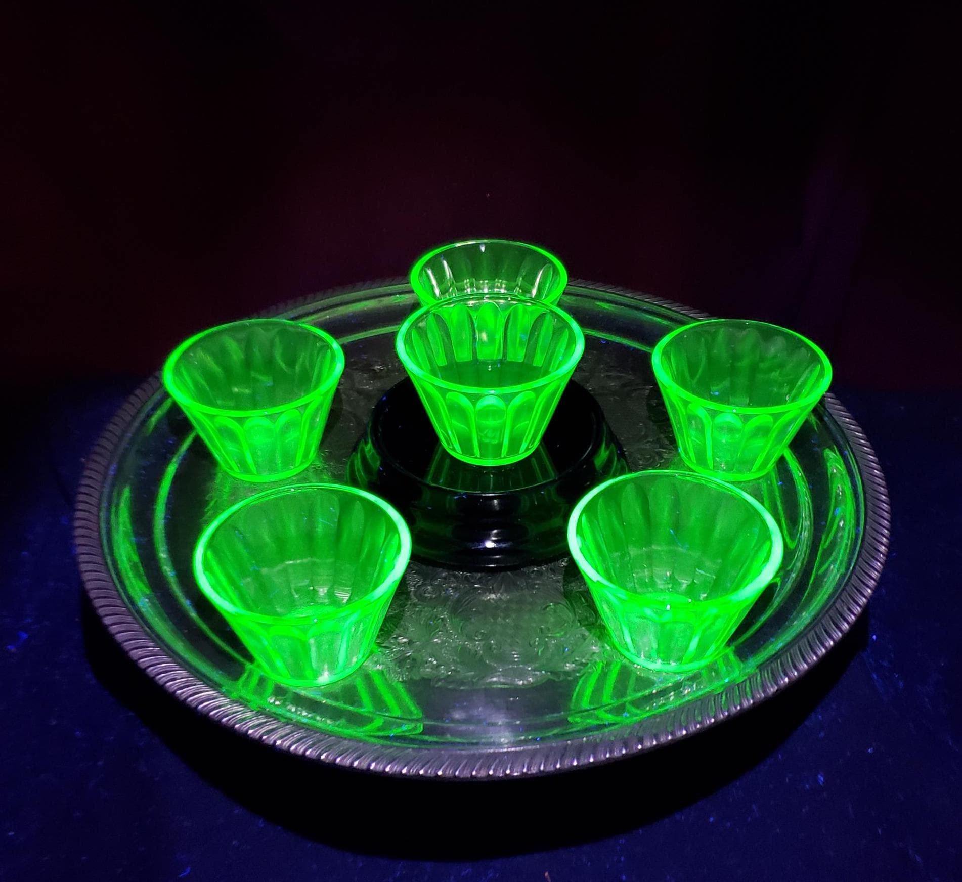 Vintage Hazel Atlas Uranium Glass Jello Mold, Set of 6 Individual
