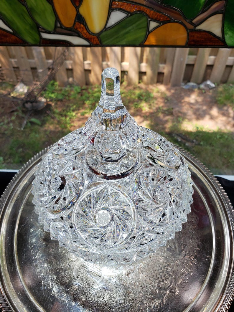 Lead Crystal Candy Bowl: Pinwheel Pattern, Footed Glass image 7