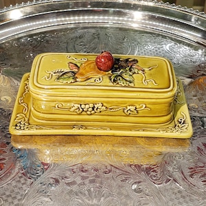Vintage Lefton China Pear & Apple Butter Dish - 1950s Japan