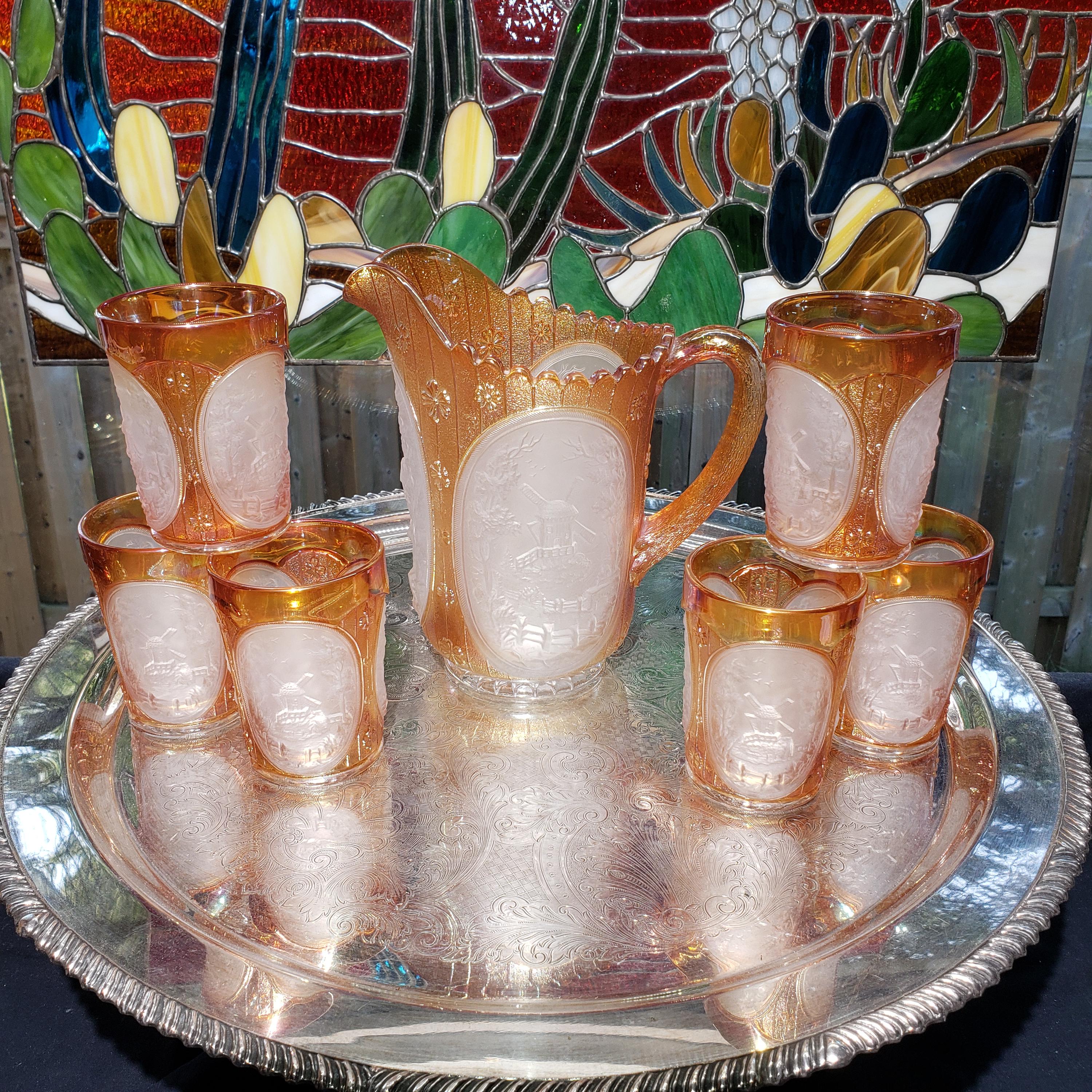 カーニバルガラス　風車　ウィンドミル　ボウル大1個　小6個　アンティーク Carnival Glass Windmill Pitcher - Etsy